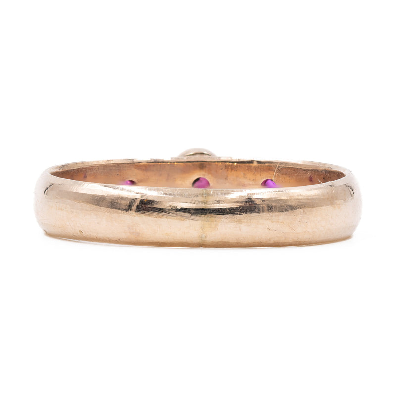 Anello vintage in oro rosa 9k con rubini