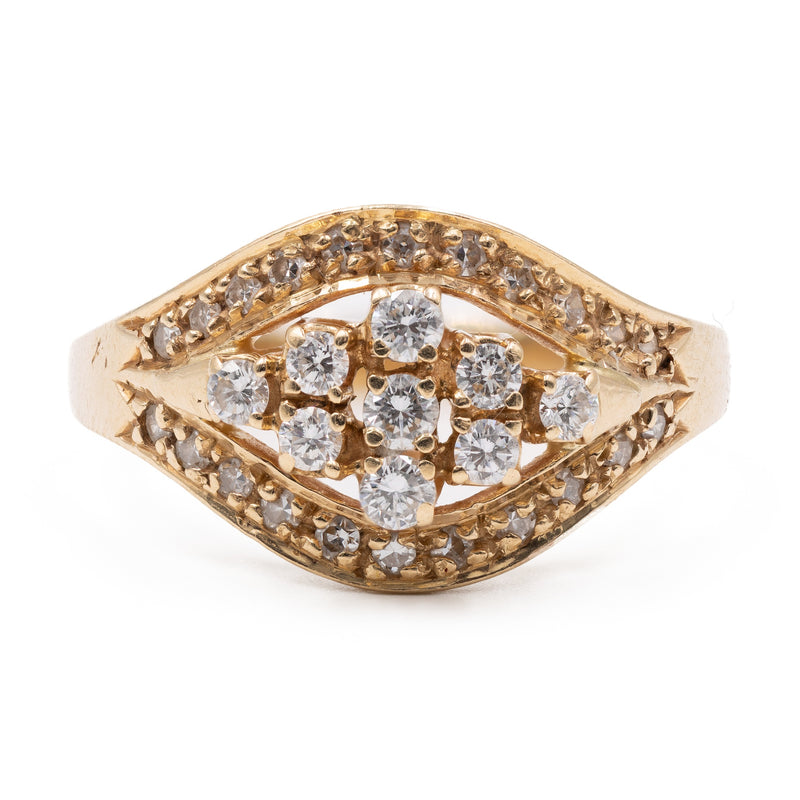 Anello vintage in oro giallo 14K con diamanti di taglio brillante (0.40ctw), anni ‘60