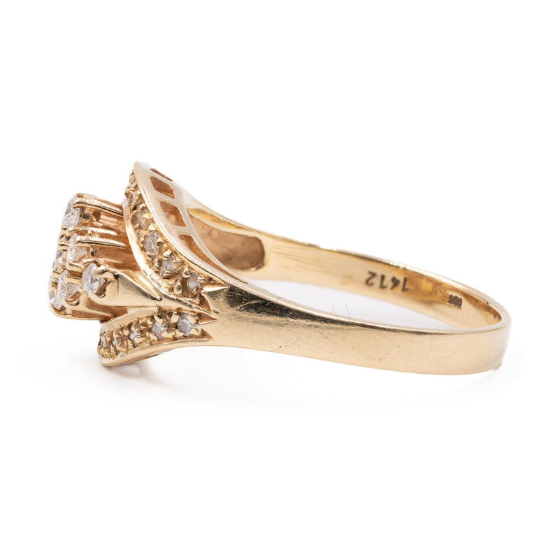 Anello vintage in oro giallo 14K con diamanti di taglio brillante (0.40ctw), anni ‘60
