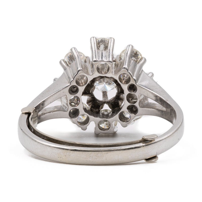 Anello vintage in oro bianco 14k con diamanti (1,10ctw), anni '70
