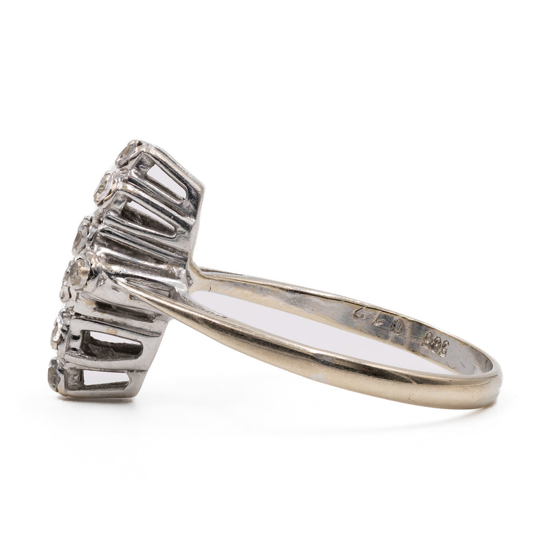 Anello vintage in oro bianco 14K con diamanti (0.12ctw ca.), anni '70