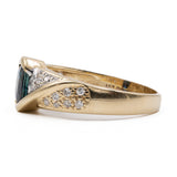 Anello vintage in oro giallo 14k con zaffiro (0,70ct) e diamanti (0,20ctw), anni '70