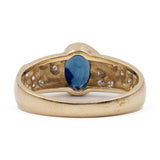 Anello vintage in oro giallo 14k con zaffiro (0,70ct) e diamanti (0,20ctw), anni '70