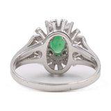 Bague vintage en or blanc 14 carats avec émeraude (environ 0.40 ct) et diamants (environ 0.06 ct au total), années 70