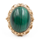 Anello vintage in oro giallo 14k con malachite, anni '70