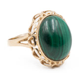 Anello vintage in oro giallo 14k con malachite, anni '70