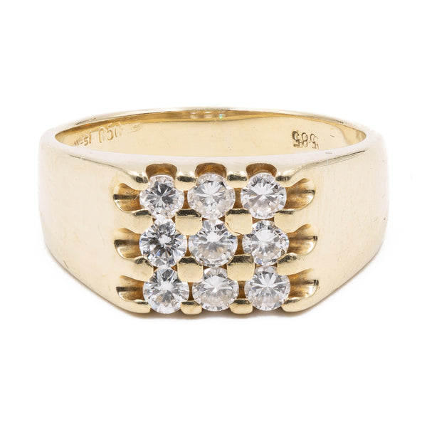Anello vintage chevalier in oro giallo 14k con diamanti (0,50ctw), anni '70