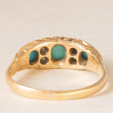 Anello antico edoardiano in oro giallo 18K con turchesi e diamanti di taglio vecchia miniera(0.12ctw ca.), anno 1907