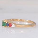 Veretta vintage in oro giallo 9K con smeraldo (0.10ct ca.), rubini (0.10ctw ca.), zaffiri (0.10ctw ca.) e zirconi bianchi