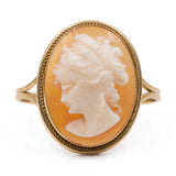 Anello vintage in oro giallo 18k con cammeo su conchiglia, anni '60