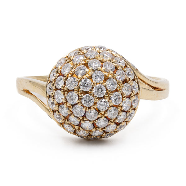 Anello vintage tourbillon in oro giallo 14k con diamanti (1,10ctw), anni '70