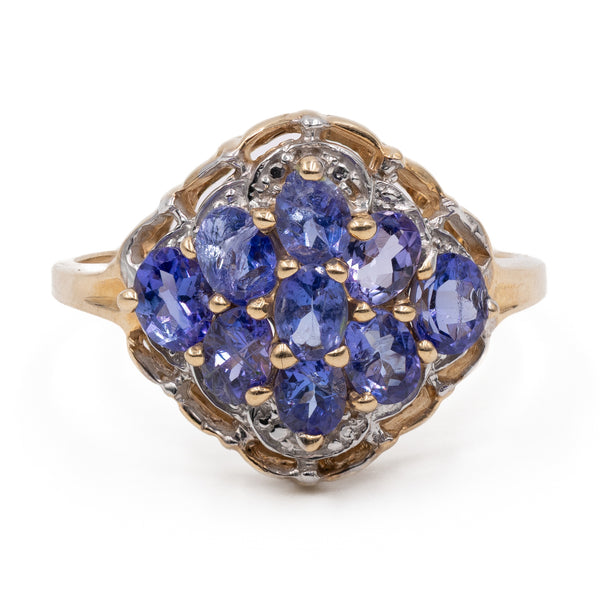 Anello vintage in oro giallo 9k con tanzaniti (1ctw)
