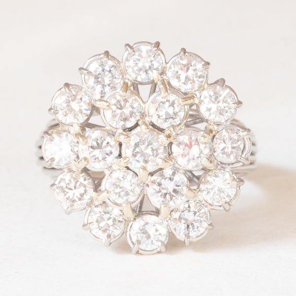 Anello vintage in oro bianco 18K con diamanti di taglio brillante (3.40ctw ca.), anni ‘70