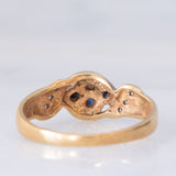 Anello a fiore vintage in oro giallo 9K con zaffiri e diamanti, anni ‘90
