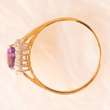 Anello a margherita in oro giallo e bianco 9K con ametista di taglio a cuore (0.70ct ca.) e diamanti (0.18ctw ca.), anno 2003