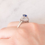 Anello ballerina vintage in platino con zaffiro (1.15ct) e diamanti (0.80ctw), anni ‘80/‘90