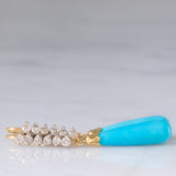 Orecchini pendenti vintage in oro giallo 14K con paste di turchesi e diamanti (0.60ctw ca.), anni ‘70