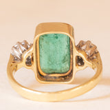 Vintage 18K yellow and white gold trilogy with emerald (1.70ct approx.) and brilliant cut diamonds (0.30ctw approx.), year 1984
