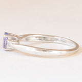 Vintage 9K white gold trilogy with tanzanite (approx. 0.35ct) and diamonds (approx. 0.03ctw), 90s