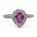 Anello vintage in platino 900 con zaffiro rosa a goccia (1,03ct)  e diamanti (0,70ctw)