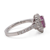 Anello vintage in platino 900 con zaffiro rosa a goccia (1,03ct)  e diamanti (0,70ctw)