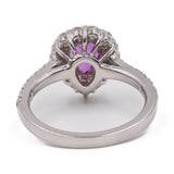Anello vintage in platino 900 con zaffiro rosa a goccia (1,03ct)  e diamanti (0,70ctw)