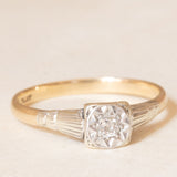 Art-Déco-Solitär aus 9-karätigem Gelbgold und Platin mit Diamant im alten Minenschliff (ca. 0.10 ct), 20er/30er Jahre