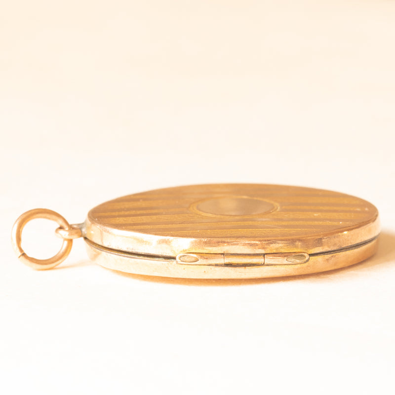 Ciondolo portafoto vintage di forma ovale con lamina in oro giallo 9K su metallo