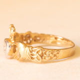 Anello Claddagh vintage in oro giallo e bianco 9K con cubic zirconia e con motivi celtici