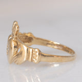 “Amicizia, amore, lealtà” Anello Claddagh vintage in oro giallo 9K con diamante