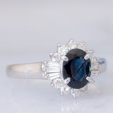 Anello ballerina vintage in platino con zaffiro (1.05ct) e diamanti (0.35ctw), anni ‘90