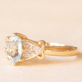 Vintage 9K yellow gold ring with aquamarine (0.60ct approx.) and diamonds (0.03ctw approx.), year 1983