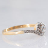 Anillo tourbillon vintage de oro amarillo de 18 quilates y plata con diamantes (centro de aprox. 0.15 ct), década de 50