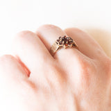 Vintage 9K Gelbgold Gänseblümchen-Bandring mit Granaten, 70er Jahre