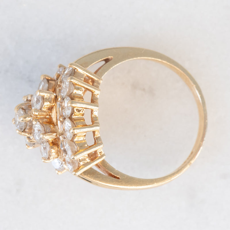 Anello vintage in oro giallo 14K con diamanti di taglio brillante (1.90ctw ca.), anni ‘70