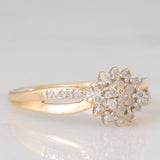 Anello a fiore vintage in oro giallo 9K con diamanti (0.25ctw ca.), anni ‘90