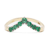 Vintage 14k Yellow Gold "V" Ring with Emeralds