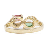 Anello vintage in oro giallo 14k con tormalina rosa e verde e diamanti, anni '70