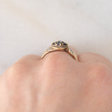 Anello a fiore vintage in oro giallo 9K con zaffiri e diamanti, anni ‘90