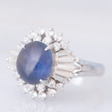 Anello ballerina vintage in platino con zaffiro stellato (4.59ct) e diamanti (0.85ctw), anni '90
