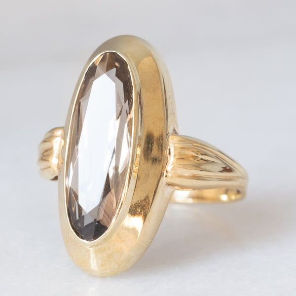 Anello da cocktail vintage in oro giallo 8K con quarzo fumé (1ct ca.), anni ‘70