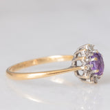 Anello a margherita in oro giallo 9K con ametista (0.35ct ca.) e diamanti (0.06ctw ca.), anno 1987