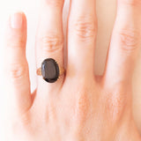 Vintage-Cocktailring aus 9-karätigem Gelbgold mit Rauchquarz (ca. 5 Karat) und Herzverzierungen, 1991