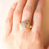 Bague vintage en or jaune 14 carats avec diamants taille brillant et effilés (environ 1.24 ct au total), années 70