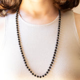 Vintage-Halskette mit Kugeln aus Onyx und 9-karätigem Gelbgold und Verschluss aus 9-karätigem Gelbgold