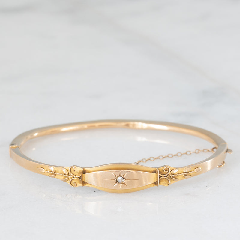 Bracciale rigido antico in oro giallo 9K con diamante di taglio rosetta, primi del ‘900