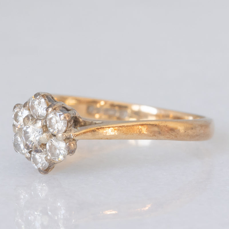 Anello a margherita vintage in oro giallo 9K con diamanti di taglio brillante (0.30ctw ca.), anno 1990
