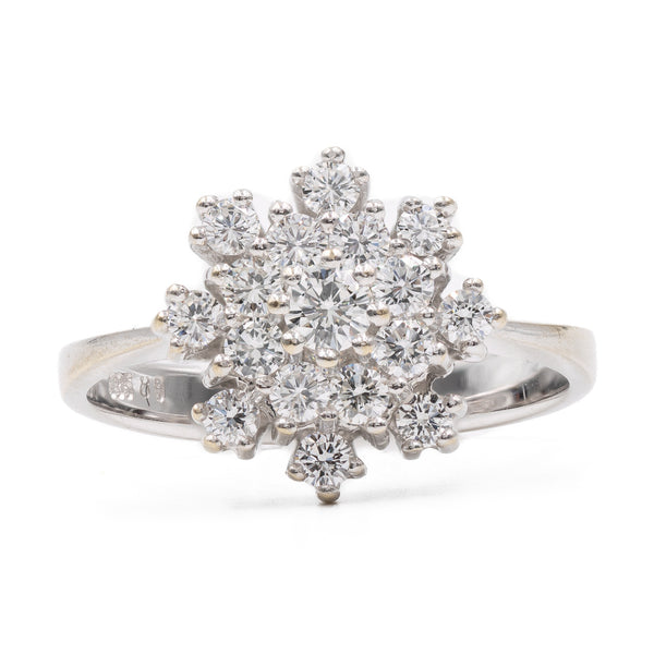 Anello vintage a fiocco di neve in oro bianco 14K con diamanti di taglio brillante (0.62ctw ca.)
