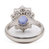 Anello vintage a margherita in platino 900 con zaffiro stellato (3,67ct) e diamanti (1,30ctw)