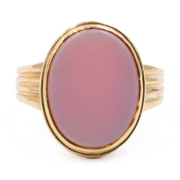 Anello vintage in oro giallo 18k con agata, anni '50